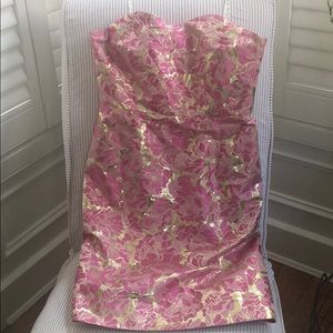 Lilly Pulitzer Pink Gold Metallic Cocktail Dress